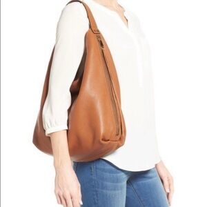 Rebecca Minkoff Medium Bryn Double Zip Hobo Bag in Almond Pebbled Leather Tan